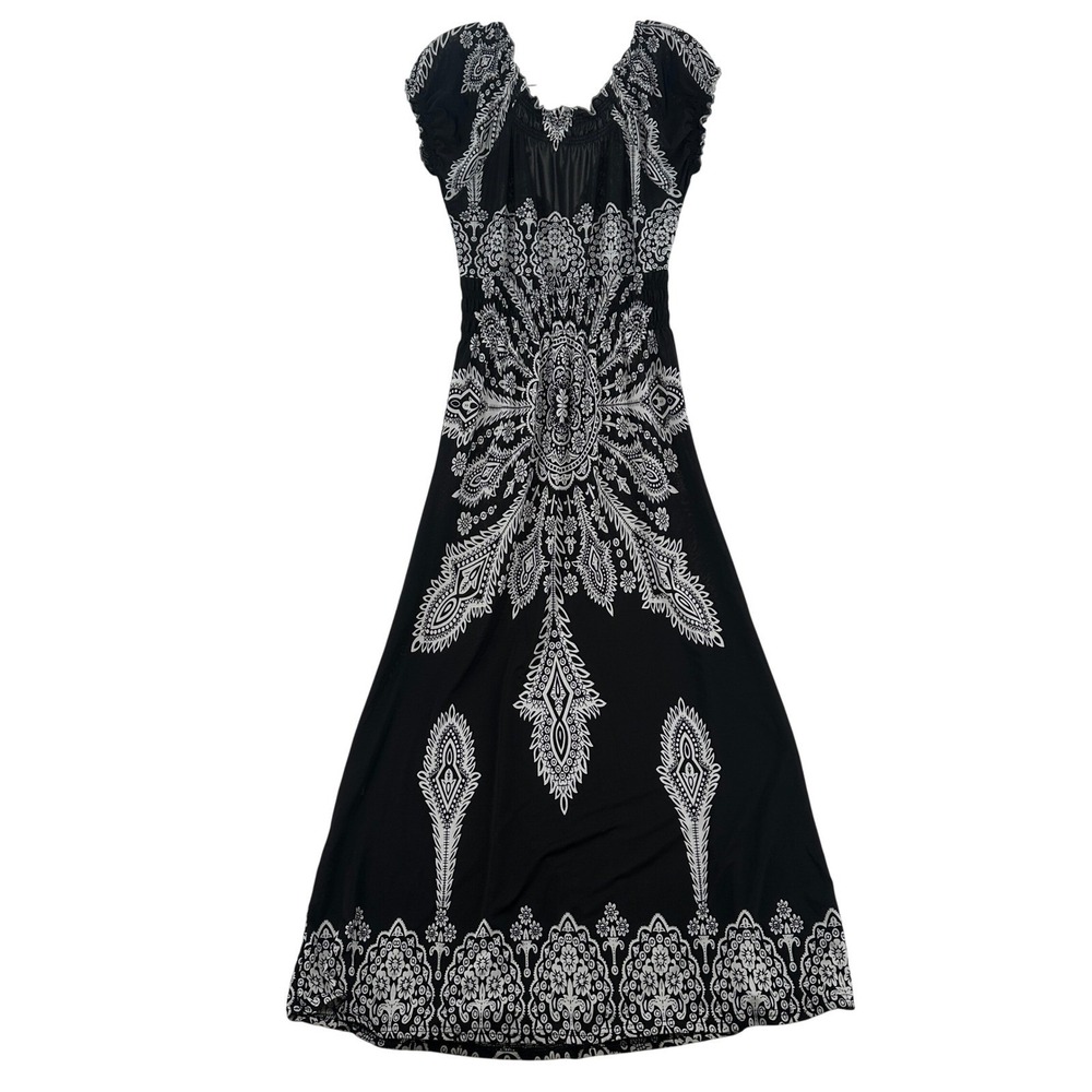Earthbound Trading Co Black White Medallion Paisley Maxi Dress Large Boho Women - Picture 5 of 8